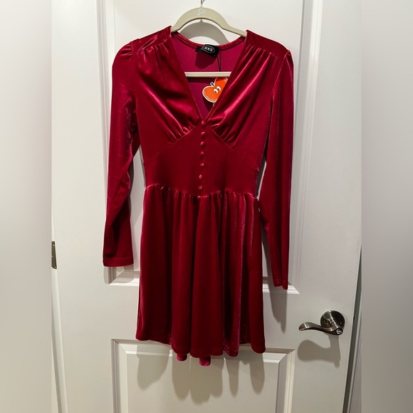 Cider Velvet V-Neck Mini Dress Long Sleeve Pink Size XS - Picture 2 of 11